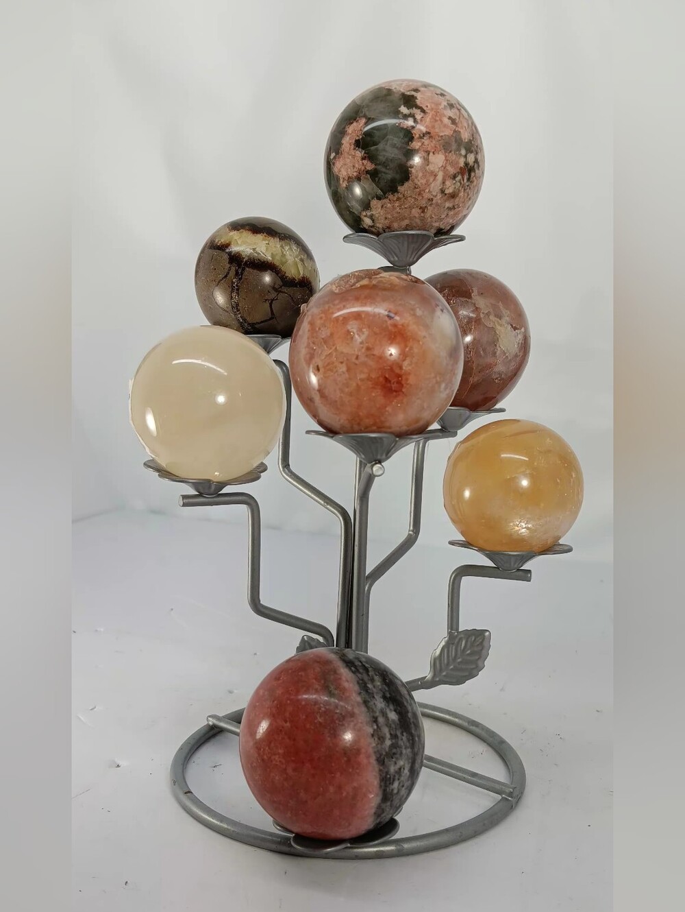 Collection Of 7 Gemstone Spheres And Stand